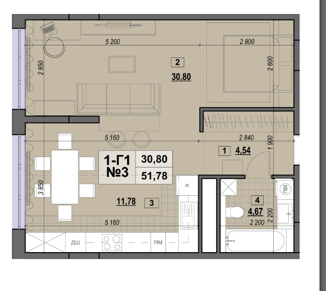 1-кімнатна 51.78 м² в ЖК Клубний від 28 500 грн/м², Київ