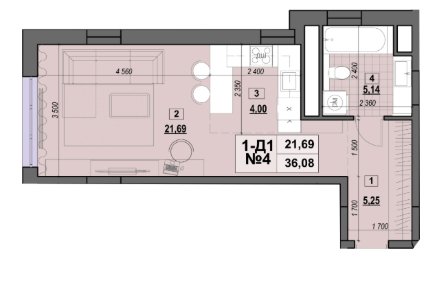 1-кімнатна 36.08 м² в ЖК Клубний від 28 500 грн/м², Київ