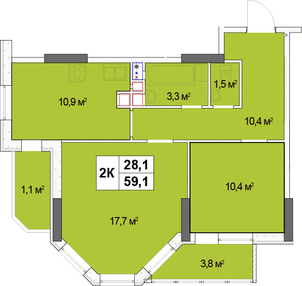 2-комнатная 68 м² в ЖК Solo Park от 41 100 грн/м², Киев