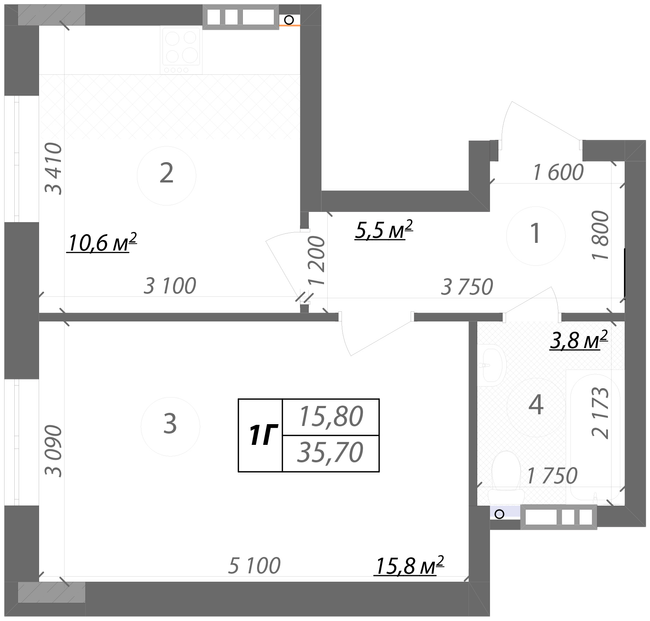 1-кімнатна 35.7 м² в КБ Podilsky від забудовника, Київ