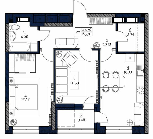 2-комнатная 65.7 м² в ЖК POLARIS Home&Plaza от 25 338 грн/м², Киев