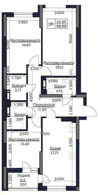 3-кімнатна 88.88 м² в ЖК POLARIS Home&Plaza від 20 971 грн/м², Київ
