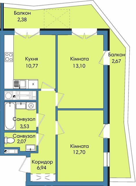 2-комнатная 54.16 м² в ЖК Washington City от 22 300 грн/м², Львов