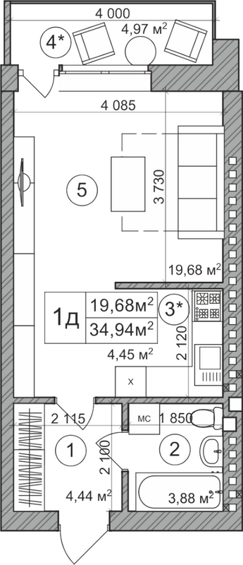 1-комнатная 34.94 м² в КД Greenwood от 30 450 грн/м², Киев