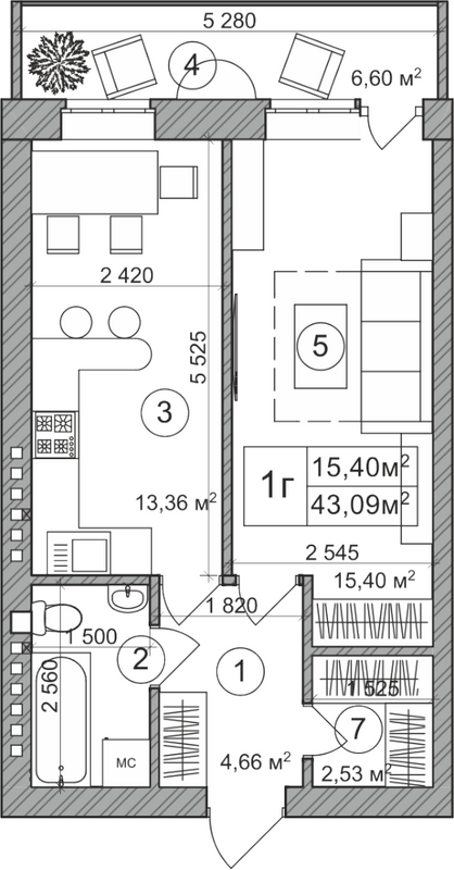 1-комнатная 43.09 м² в КД Greenwood от 30 600 грн/м², Киев