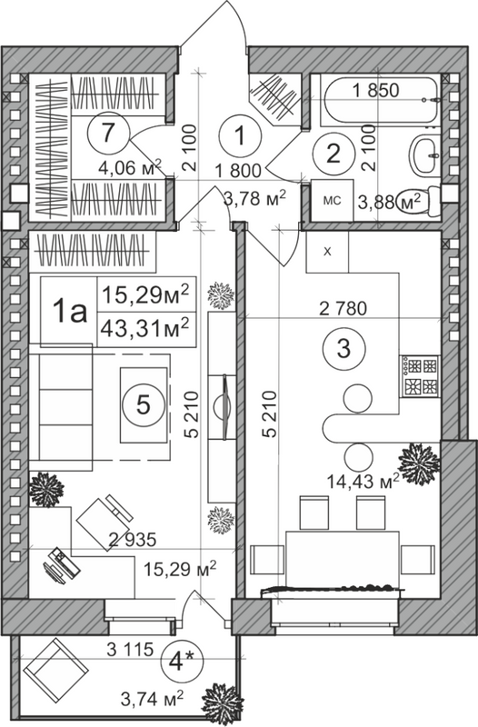 1-кімнатна 43.31 м² в КБ Greenwood від 30 600 грн/м², Київ