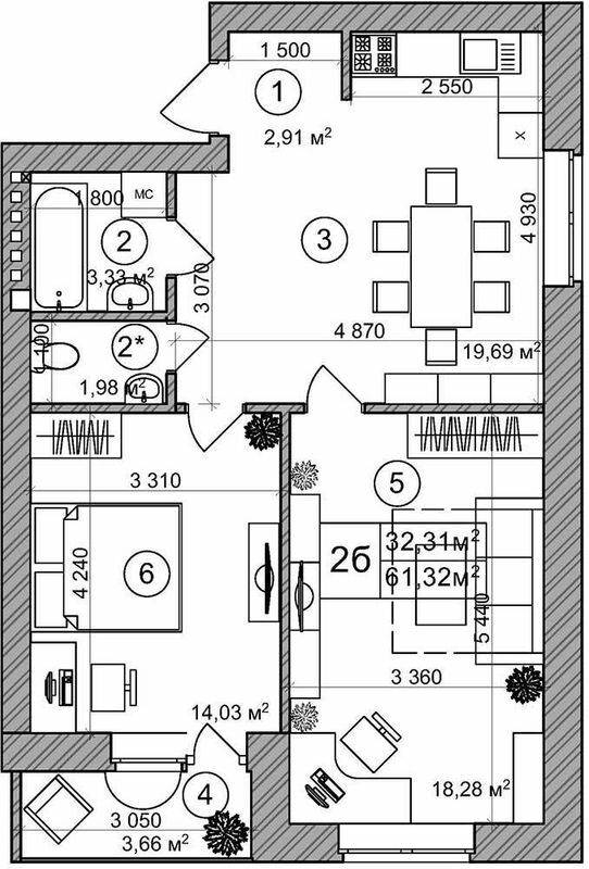 2-комнатная 61.32 м² в КД Greenwood от 29 400 грн/м², Киев