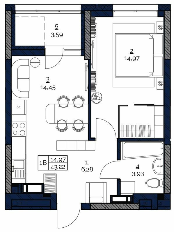 1-комнатная 43.22 м² в ЖК POLARIS Home&Plaza от 30 974 грн/м², Киев