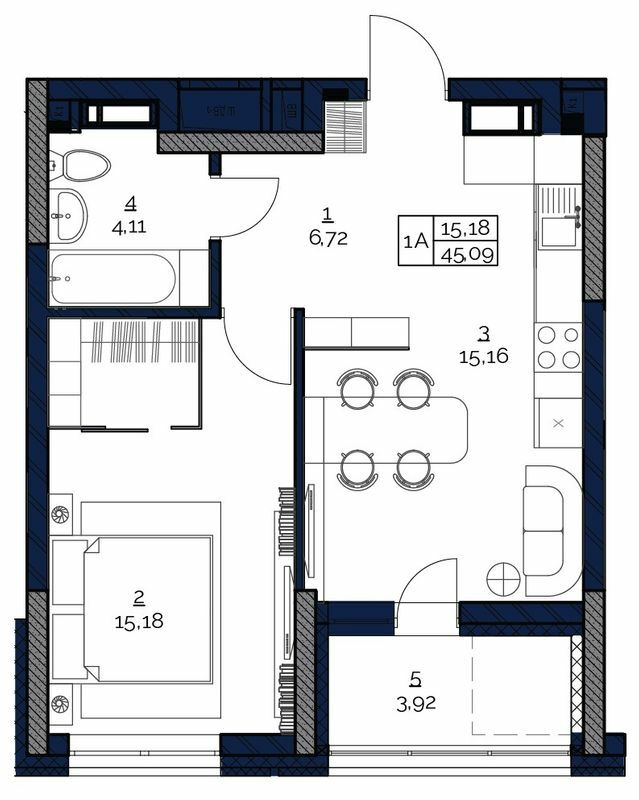 1-кімнатна 45.09 м² в ЖК POLARIS Home&Plaza від забудовника, Київ