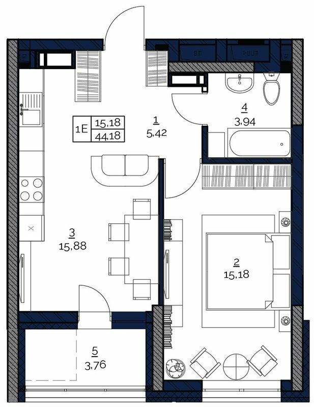 1-кімнатна 44.18 м² в ЖК POLARIS Home&Plaza від 30 974 грн/м², Київ