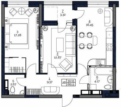 2-комнатная 66.13 м² в ЖК POLARIS Home&Plaza от 21 489 грн/м², Киев