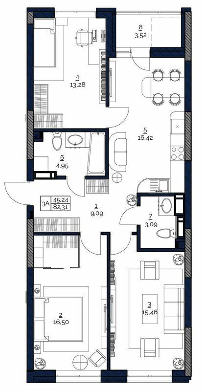 3-комнатная 82.31 м² в ЖК POLARIS Home&Plaza от 20 971 грн/м², Киев