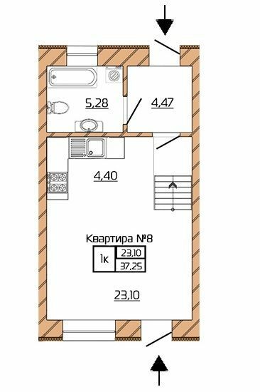 1-комнатная 37.25 м² в КД Corner от застройщика, Киев