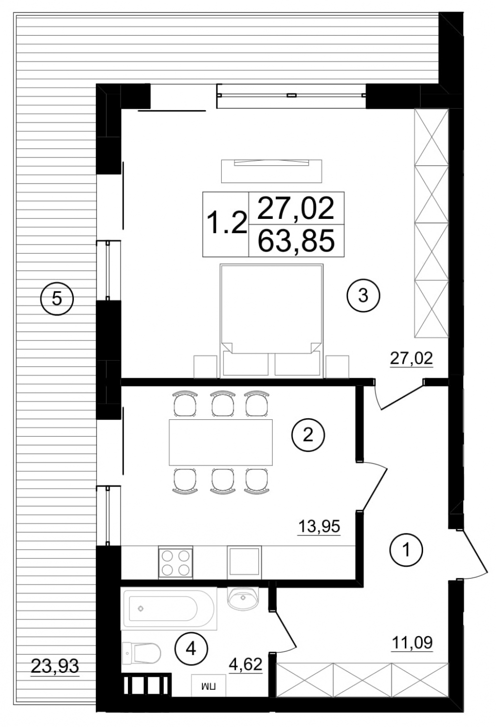 1-кімнатна 63.85 м² в КБ M29 від 88 100 грн/м², Київ
