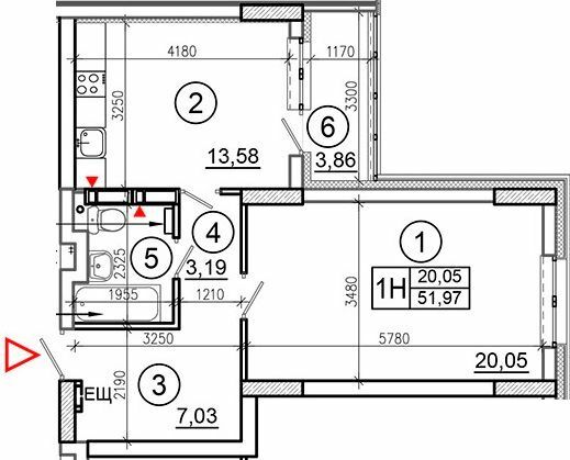 1-кімнатна 51.97 м² в ЖК Еврика від забудовника, Київ