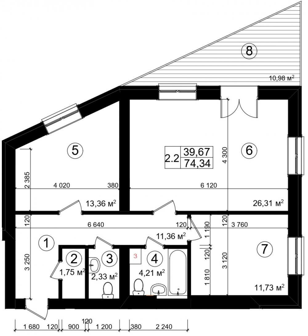 2-комнатная 74.34 м² в ЖК Казацкий Гай от 28 550 грн/м², Киев