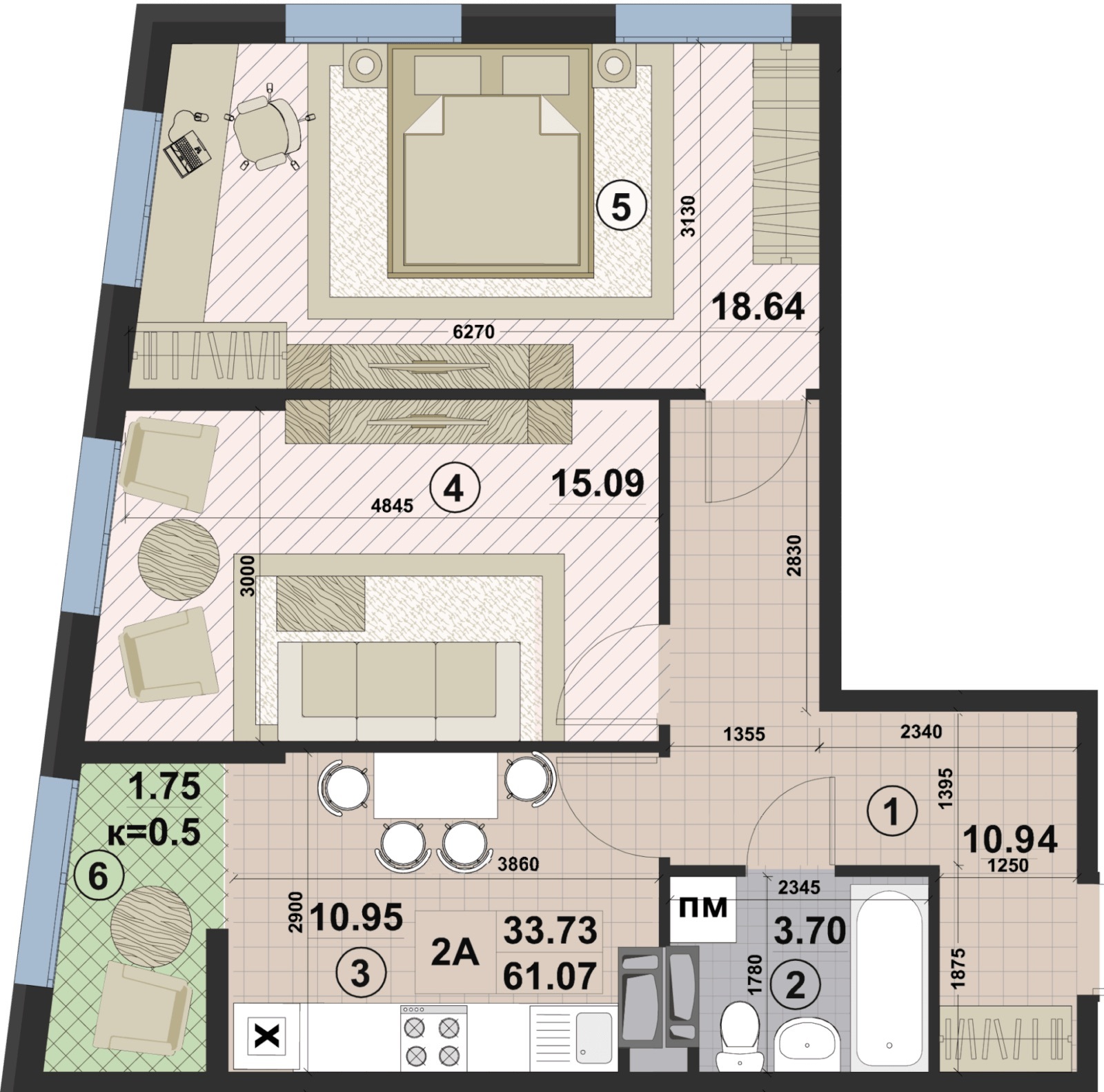 2-кімнатна 61.07 м² в ЖК Paradise Avenue від забудовника, с. Крюківщина