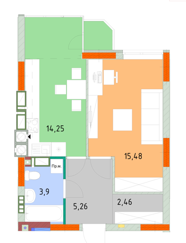 1-комнатная 43.83 м² в ЖК На Прорезной от застройщика, пгт Гостомель