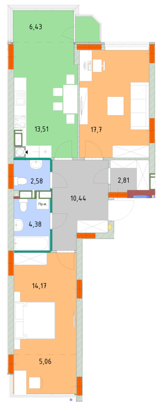 2-кімнатна 77.07 м² в ЖК На Прорізній від 24 300 грн/м², смт Гостомель