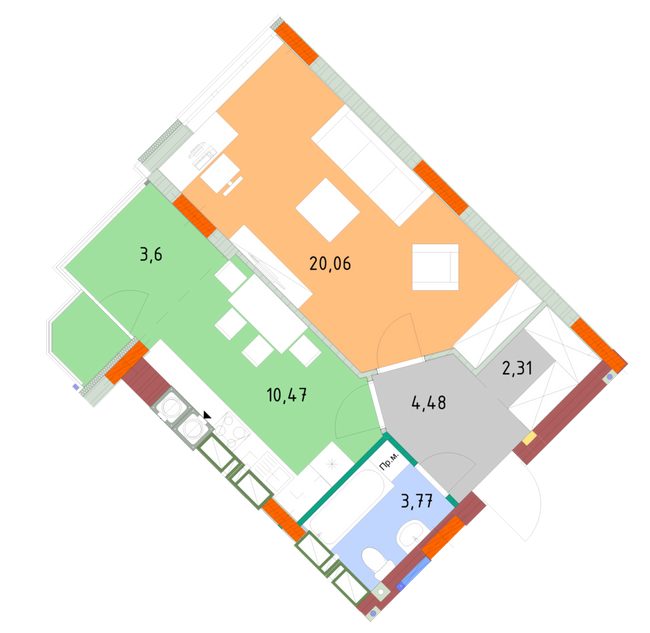 1-комнатная 44.68 м² в ЖК На Прорезной от 23 000 грн/м², пгт Гостомель