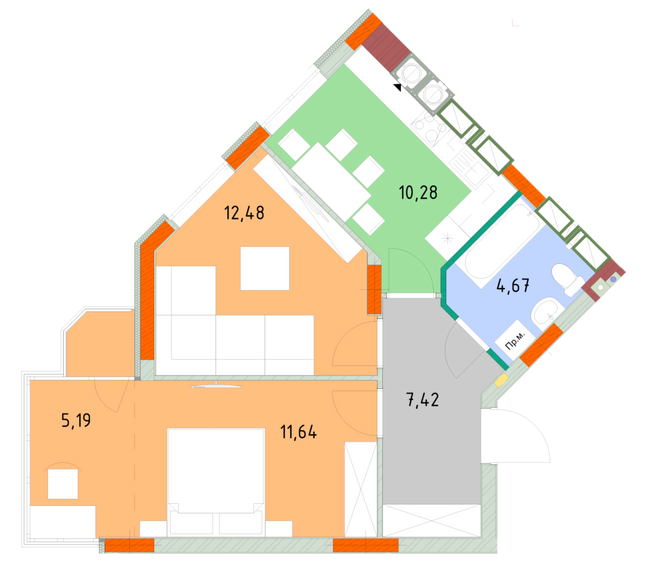 2-комнатная 51.68 м² в ЖК На Прорезной от 21 000 грн/м², пгт Гостомель