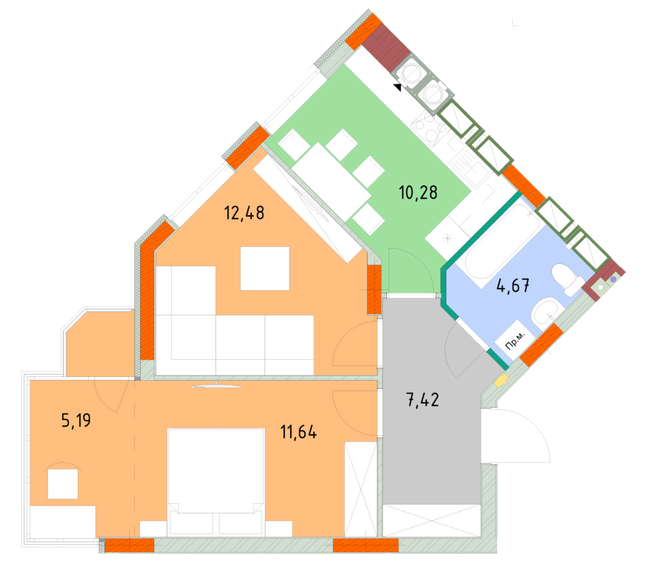 2-кімнатна 51.68 м² в ЖК На Прорізній від 21 000 грн/м², смт Гостомель