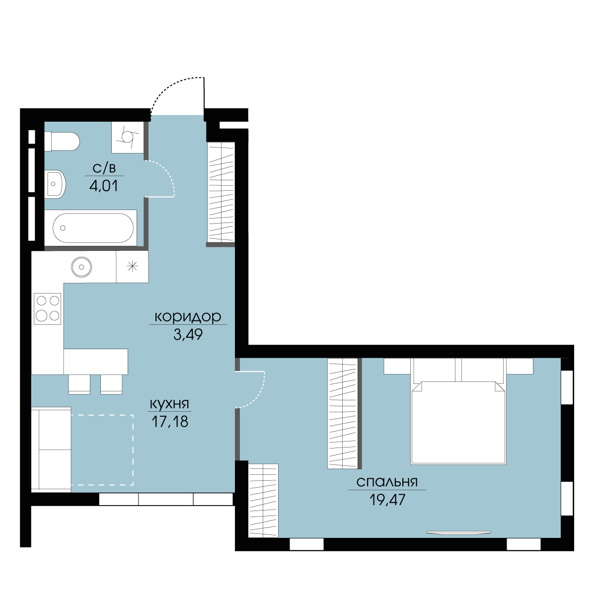 1-комнатная 44.15 м² в ЖК Echo Park 2 от 35 000 грн/м², с. Петропавловская Борщаговка