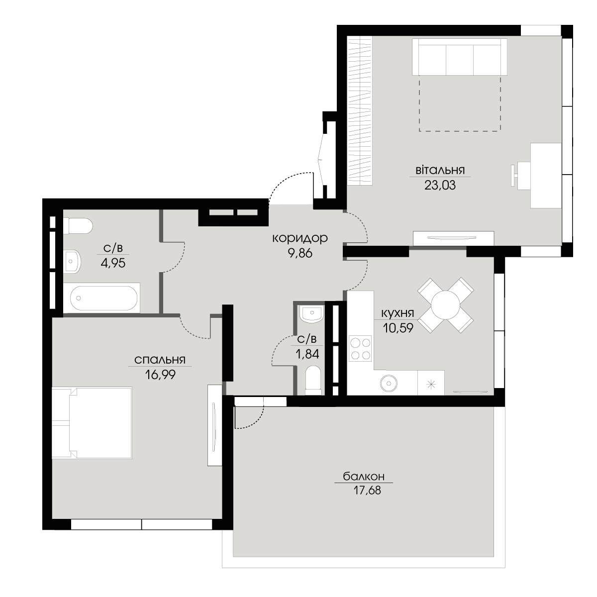 2-комнатная 72.56 м² в ЖК Echo Park 2 от 25 000 грн/м², с. Петропавловская Борщаговка