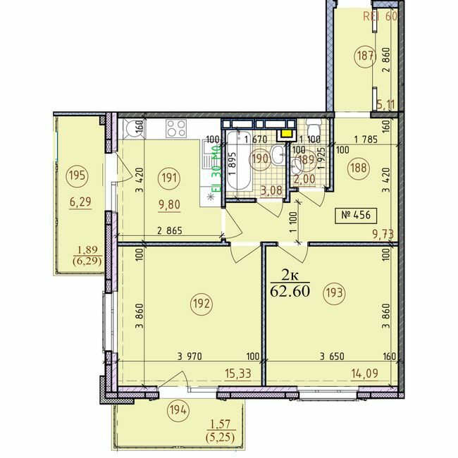 2-комнатная 62.6 м² в ЖК London от застройщика, г. Вышгород