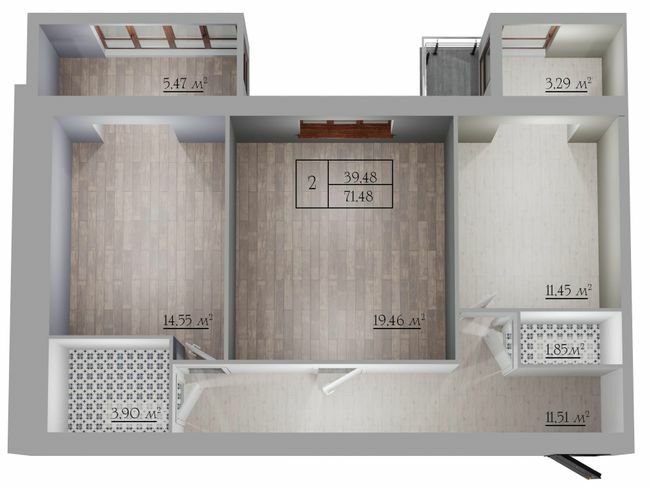 2-комнатная 71.48 м² в ЖК Триумф Софиевский от застройщика, с. Счастливое