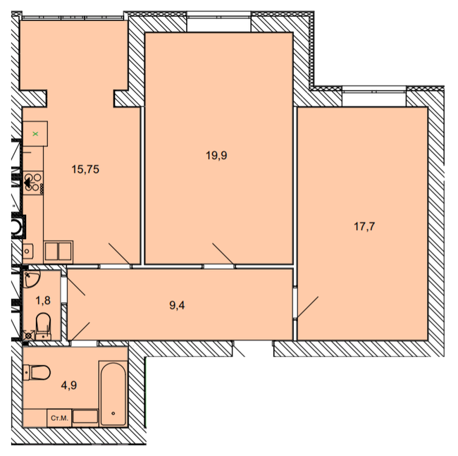 2-кімнатна 69.45 м² в ЖК Найкращий квартал від 27 400 грн/м², м. Ірпінь