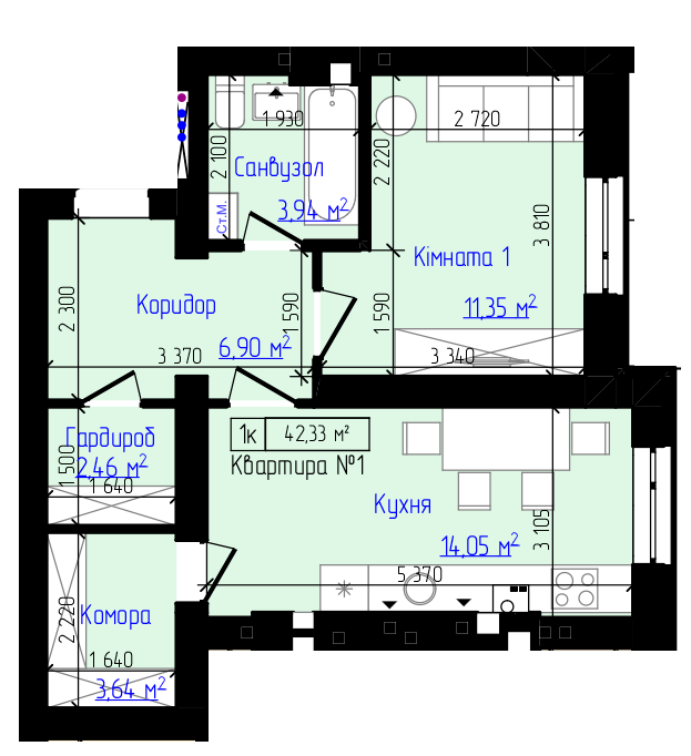 1-кімнатна 42.33 м² в ЖК Viking Home від 16 500 грн/м², м. Ірпінь
