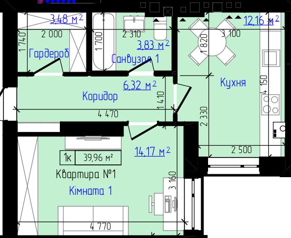 1-кімнатна 39.96 м² в ЖК Viking Home від 20 000 грн/м², м. Ірпінь