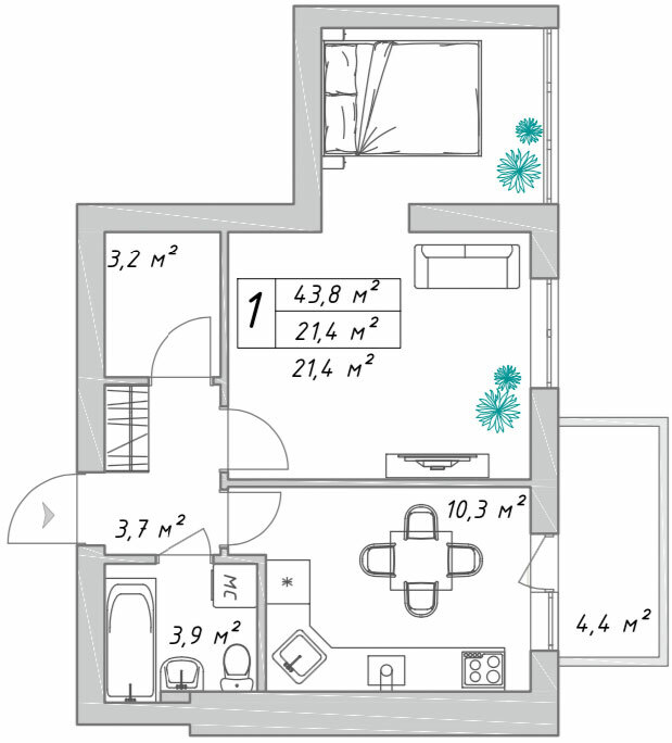 1-кімнатна 43.8 м² в ЖК Нова Конча-Заспа від 26 000 грн/м², с. Ходосівка