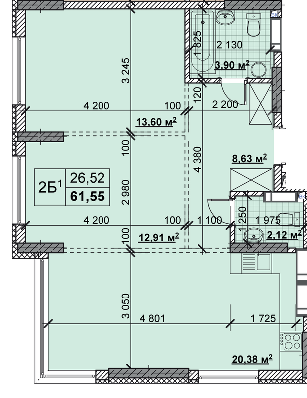 2-комнатная 61.55 м² в ЖК Новые Теремки от 18 500 грн/м², с. Новоселки