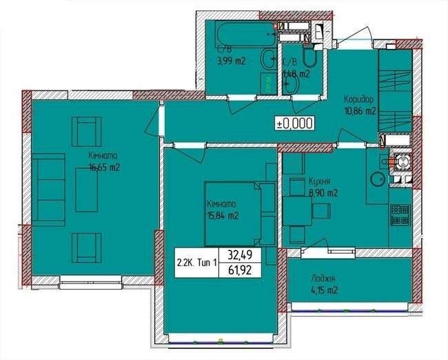 2-комнатная 61.92 м² в ЖК Пионерский квартал от 23 000 грн/м², г. Вишневое
