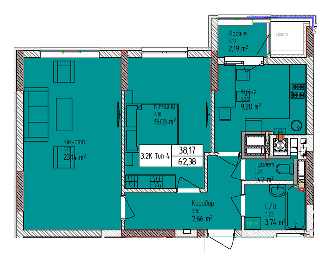 2-кімнатна 62.38 м² в ЖК Pionerskiy від 23 000 грн/м², м. Вишневе