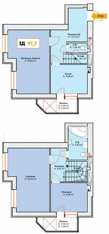 Двухуровневая 91.7 м² в ЖК Continent от застройщика, г. Буча