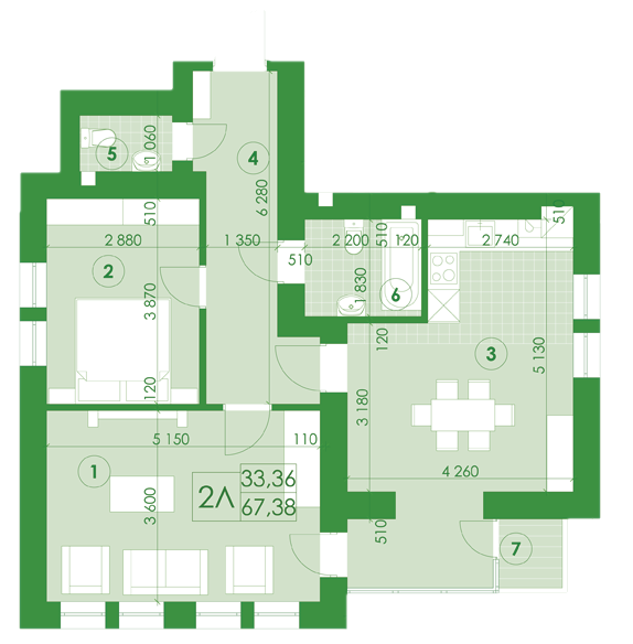 2-комнатная 67.38 м² в ЖК Киевский от 13 100 грн/м², г. Буча