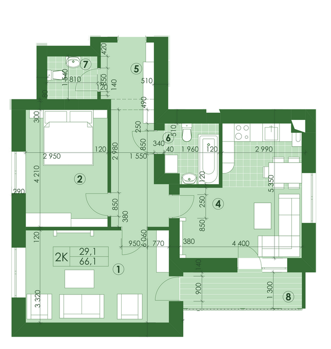 2-комнатная 66.1 м² в ЖК Квартал Парковый от 12 950 грн/м², г. Обухов