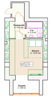 1-кімнатна 25.79 м² в ЖК Фортуна-2 від 20 800 грн/м², м. Ірпінь