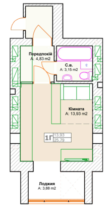 1-комнатная 25.79 м² в ЖК Фортуна-2 от 20 800 грн/м², г. Ирпень