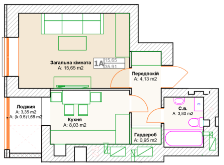 1-кімнатна 35.91 м² в ЖК Фортуна-2 від 20 500 грн/м², м. Ірпінь