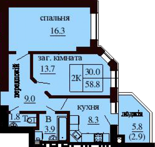 2-комнатная 58.8 м² в ЖК София Сити от застройщика, с. Софиевская Борщаговка