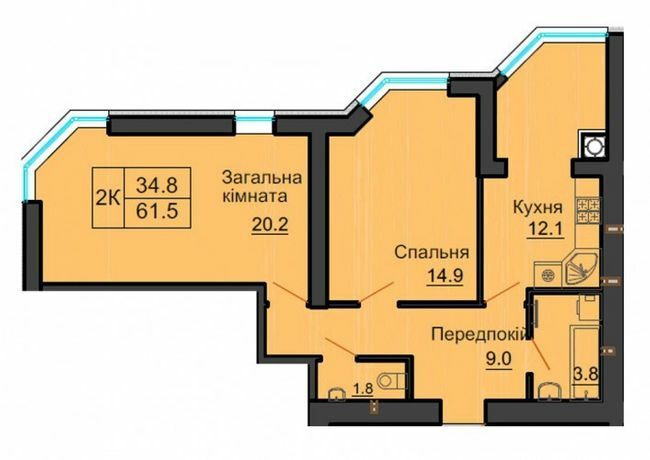 2-кімнатна 61.5 м² в ЖК Софія Резіденс від 35 000 грн/м², с. Софіївська Борщагівка