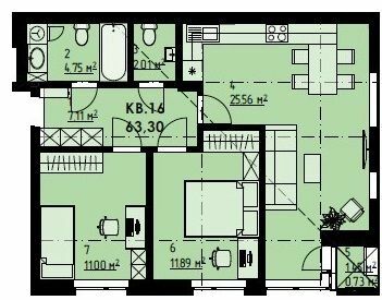 2-комнатная 63.3 м² в КД Покрова 3 от застройщика, г. Ирпень