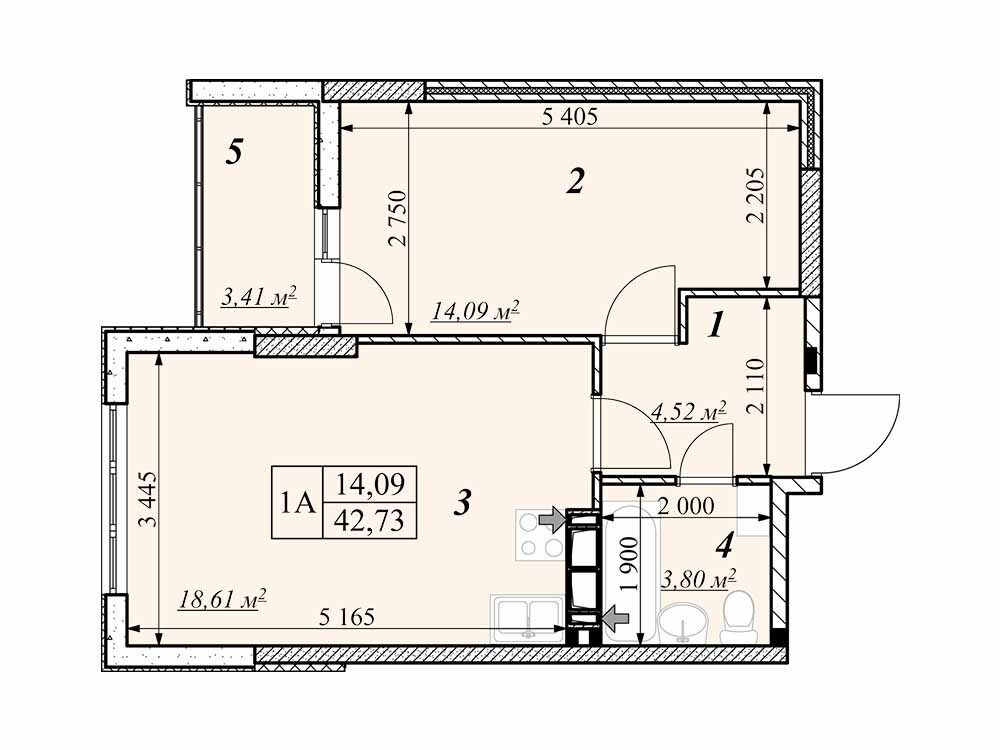 1-комнатная 42.73 м² в ЖК Звездная Башня от 15 500 грн/м², г. Вышгород