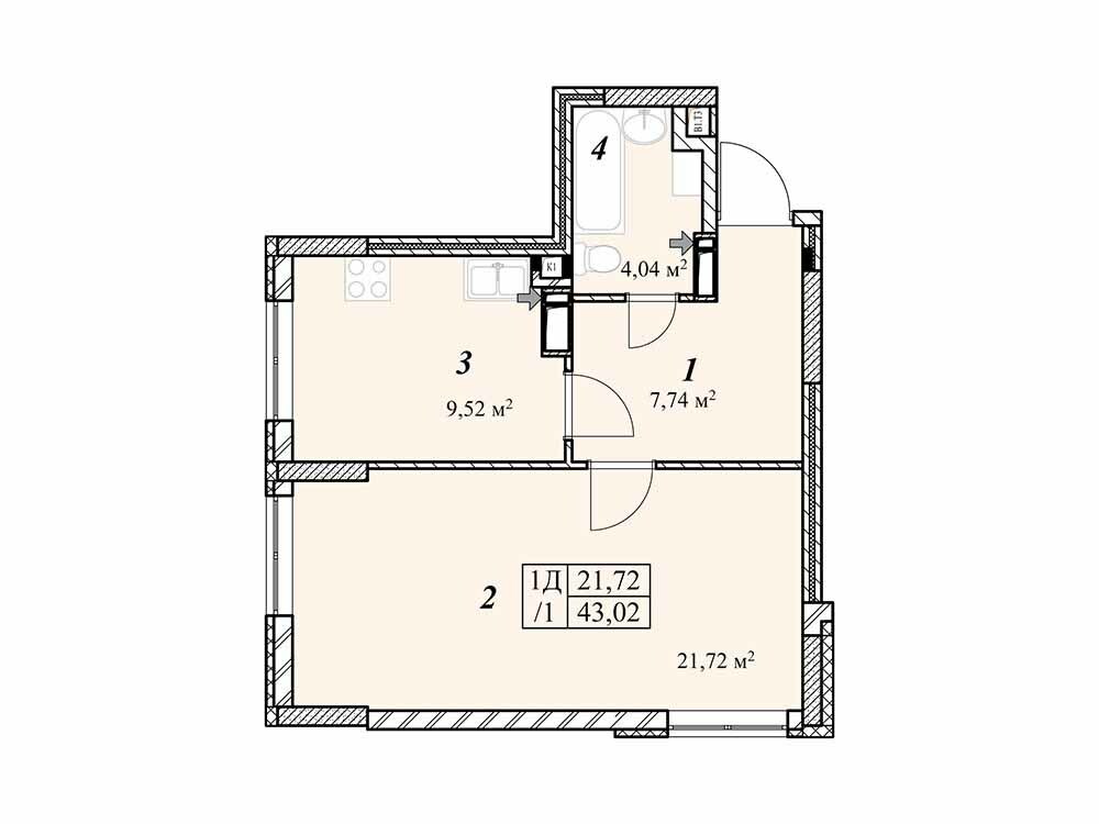 1-комнатная 43.02 м² в ЖК Звездная Башня от 15 500 грн/м², г. Вышгород