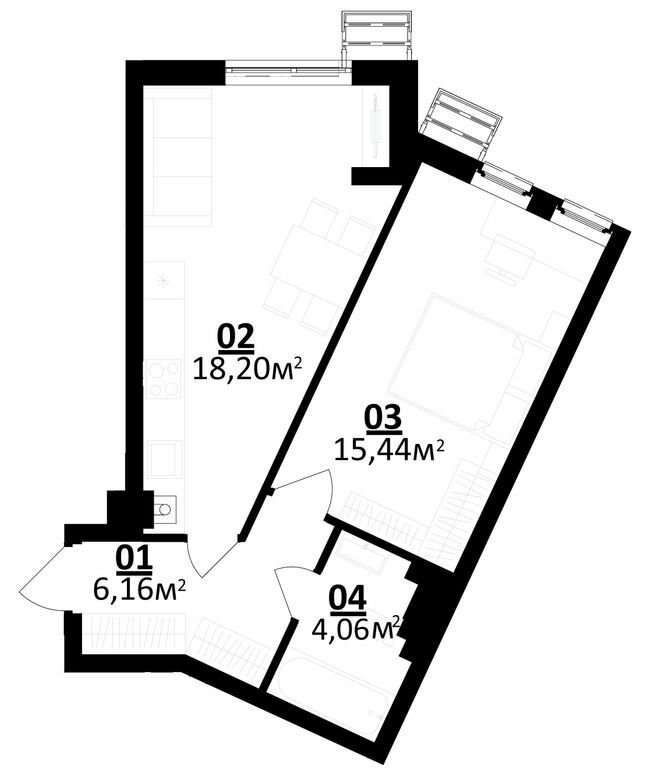 1-комнатная 43.86 м² в ЖК Белый Шоколад.Center от застройщика, с. Белогородка