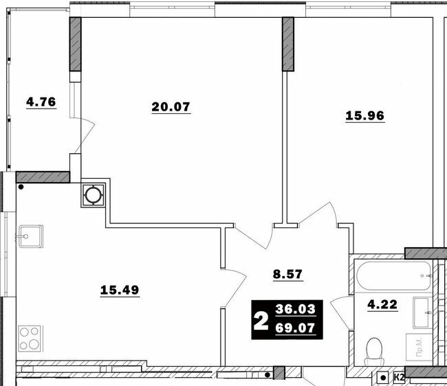 2-комнатная 69.07 м² в ЖК Обуховский ключ от 15 500 грн/м², г. Обухов